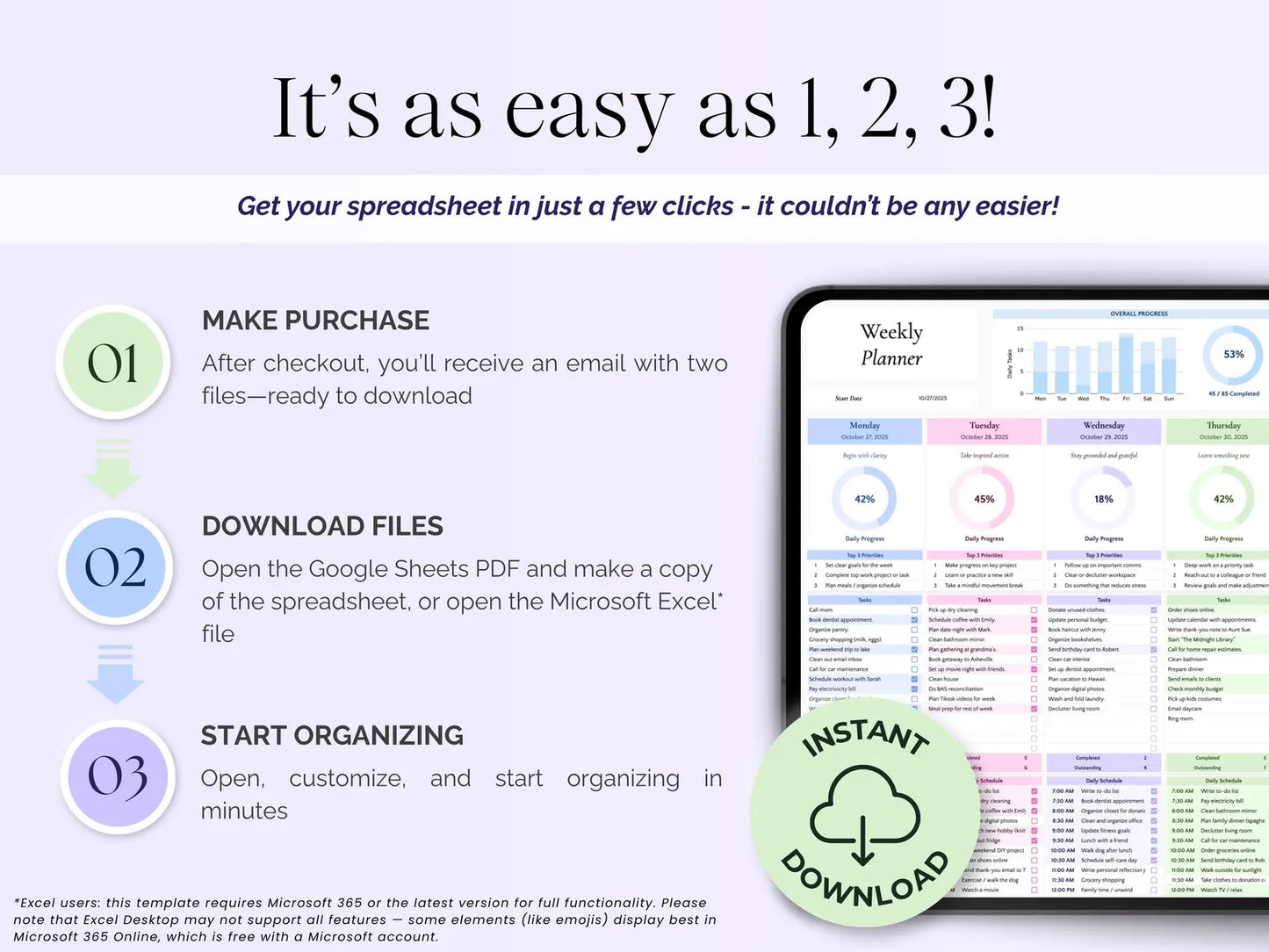 Digital Daily & Weekly Productivity Planner – Instant Download