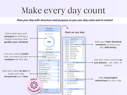 Digital Daily & Weekly Productivity Planner – Instant Download