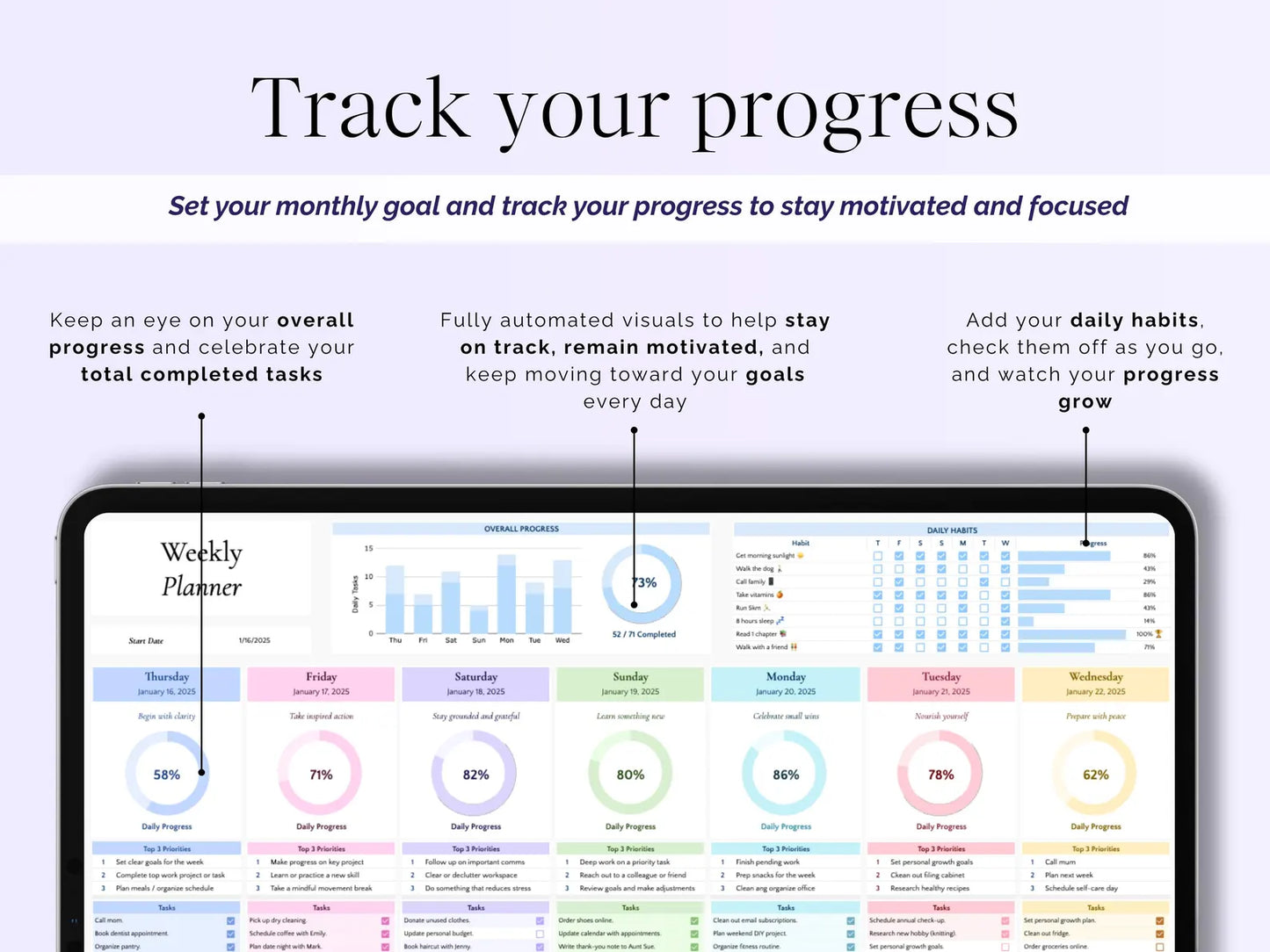 Digital Daily & Weekly Productivity Planner – Instant Download