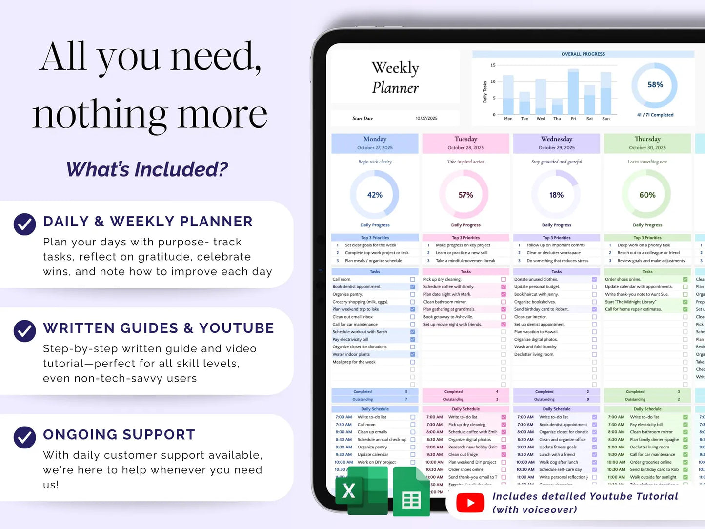 Digital Daily & Weekly Productivity Planner – Instant Download