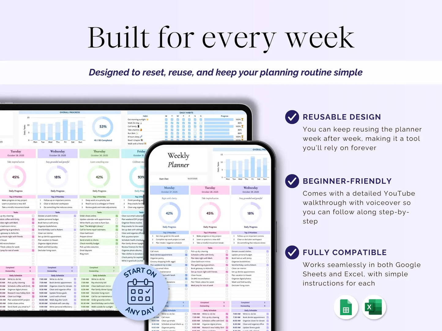 Digital Daily & Weekly Productivity Planner – Instant Download