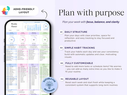 Digital Daily & Weekly Productivity Planner – Instant Download